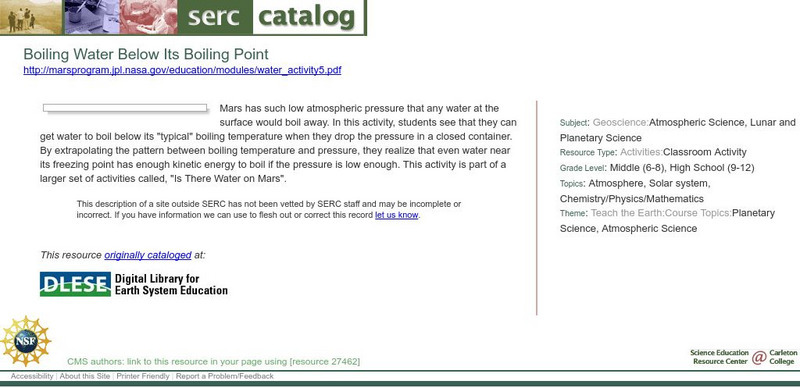 Serc: Boiling Water Below Its Boiling Point Unit Plan Serc: Boiling Water Below Its Boiling Point Unit Plan