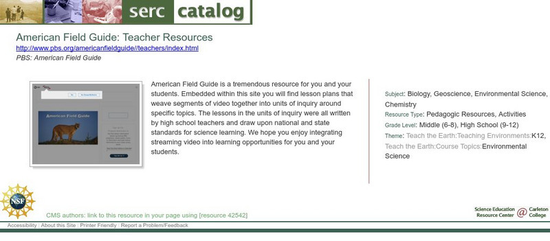 Serc: American Field Guide: Teacher Resources Unit Plan Serc: American Field Guide: Teacher Resources Unit Plan