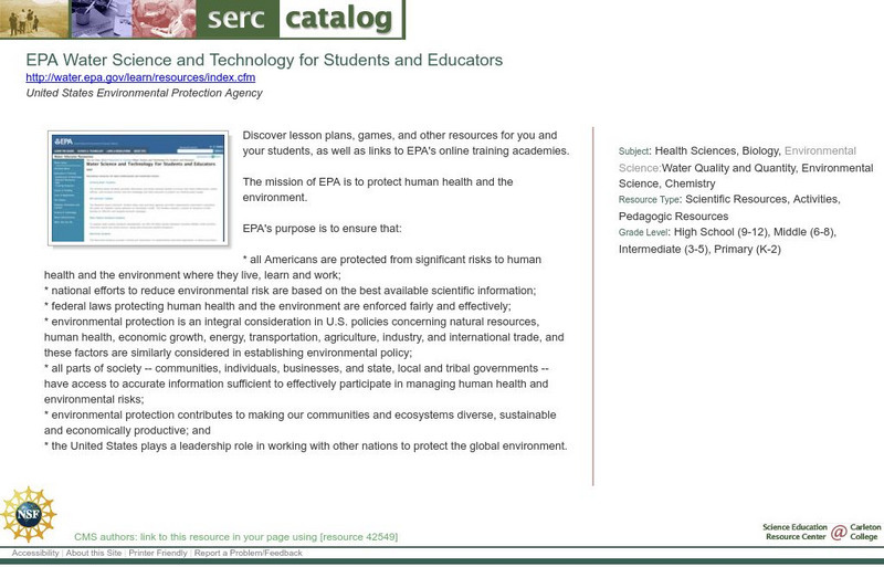 Serc: Epa Water Science and Technology for Students and Educators Lesson Plan Serc: Epa Water Science and Technology for Students and Educators Lesson Plan