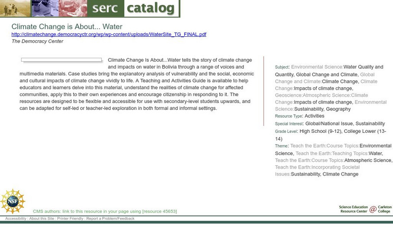 Serc: Climate Change Is About Water Lesson Plan Serc: Climate Change Is About Water Lesson Plan
