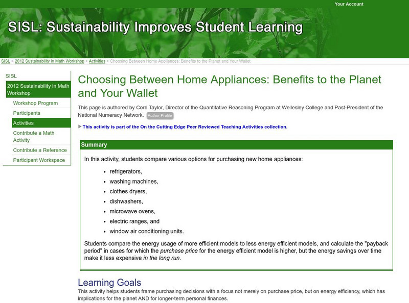 Serc: Choosing Between Home Appliances: Benefits to the Planet and Your Wallet Lesson Plan Serc: Choosing Between Home Appliances: Benefits to the Planet and Your Wallet Lesson Plan