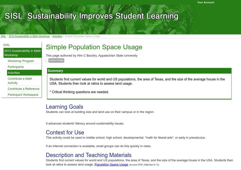 Serc: Simple Population Space Usage Lesson Plan