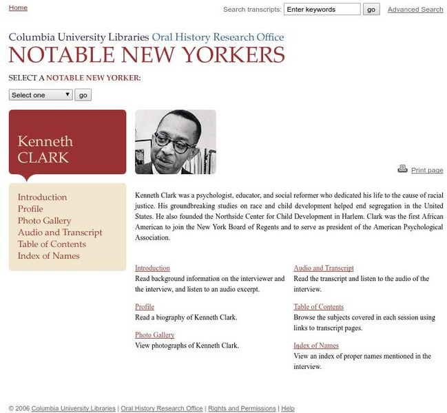 Columbia University Libraries: Notable New Yorkers: Kenneth Clark Website Columbia University Libraries: Notable New Yorkers: Kenneth Clark Website