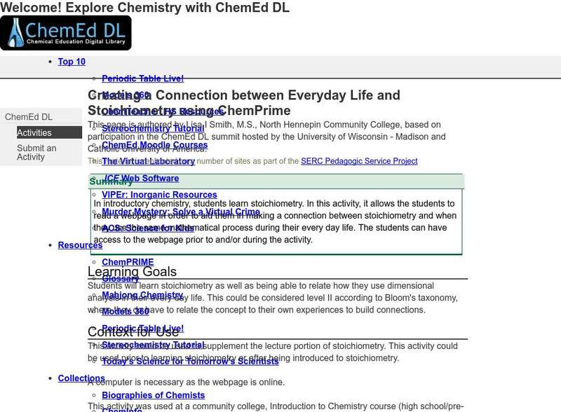 Serc: Chem Prime: Creating a Connection Between Everyday Life and Stoichiometry Lesson Plan