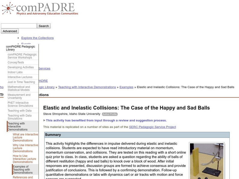 Serc: Elastic and Inelastic Collisions: The Case of the Happy and Sad Balls Lesson Plan Serc: Elastic and Inelastic Collisions: The Case of the Happy and Sad Balls Lesson Plan