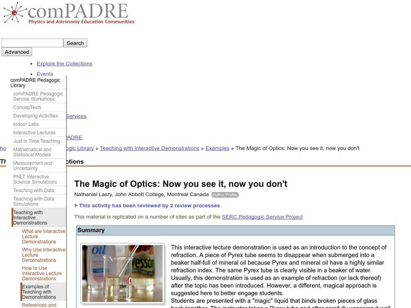 Serc: Com Padre: The Magic of Optics: Now You See It, Now You Don't Lesson Plan Serc: Com Padre: The Magic of Optics: Now You See It, Now You Don't Lesson Plan