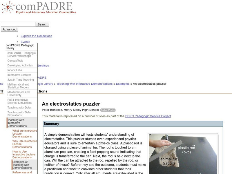 Serc: An Electrostatics Puzzler Lesson Plan Serc: An Electrostatics Puzzler Lesson Plan