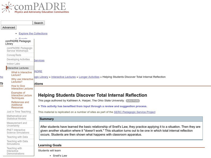 Serc: Helping Students Discover Total Internal Reflection Lesson Plan Serc: Helping Students Discover Total Internal Reflection Lesson Plan