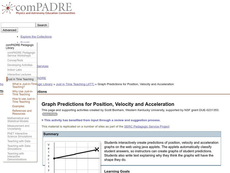 Serc: Graph Predictions for Position, Velocity and Acceleration Lesson Plan Serc: Graph Predictions for Position, Velocity and Acceleration Lesson Plan