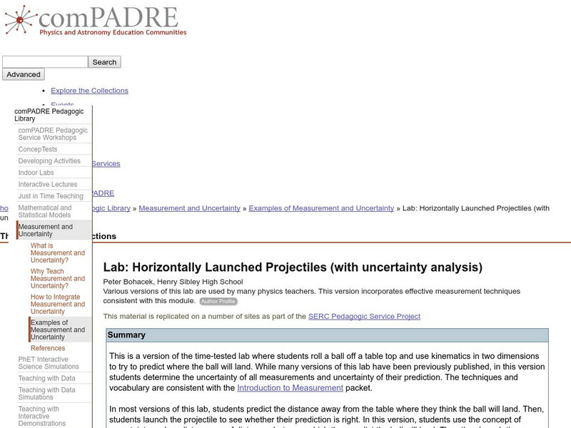 Serc: Lab: Horizontally Launched Projectiles (With Uncertainty Analysis) Activity