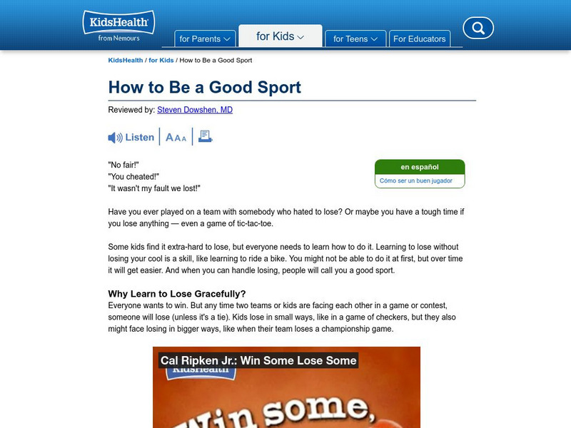 Kids Health: How to Be a Good Sport Article Kids Health: How to Be a Good Sport Article