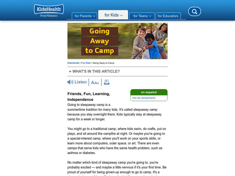 Kids Health: Going Away to Camp Article Kids Health: Going Away to Camp Article