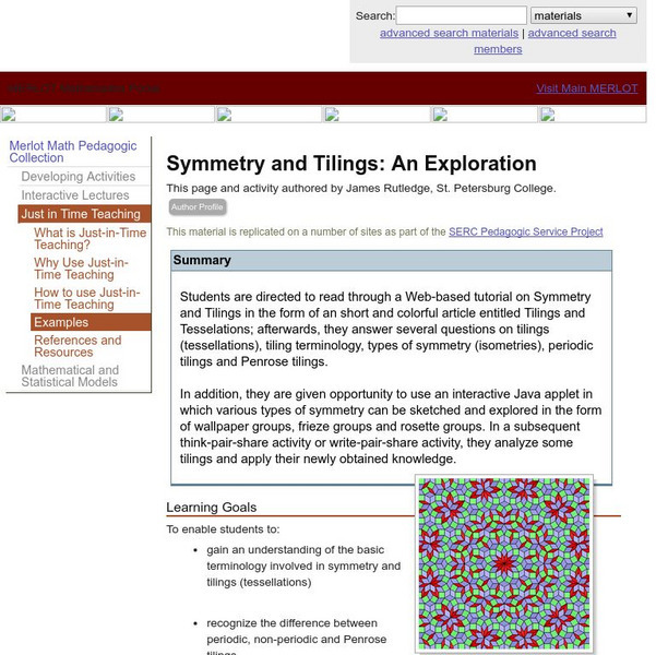 Serc: Merlot Mathematics Portal: Symmetry and Tilings: An Exploration Lesson Plan Serc: Merlot Mathematics Portal: Symmetry and Tilings: An Exploration Lesson Plan