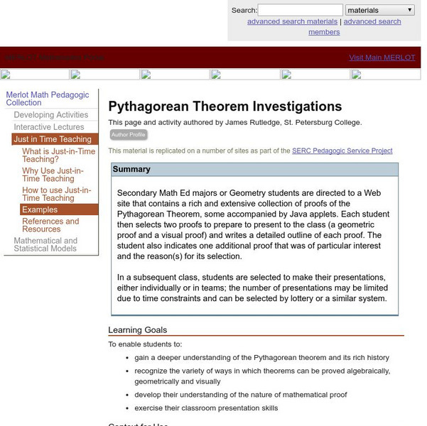 Serc: Pythagorean Theorem Investigations Lesson Plan Serc: Pythagorean Theorem Investigations Lesson Plan
