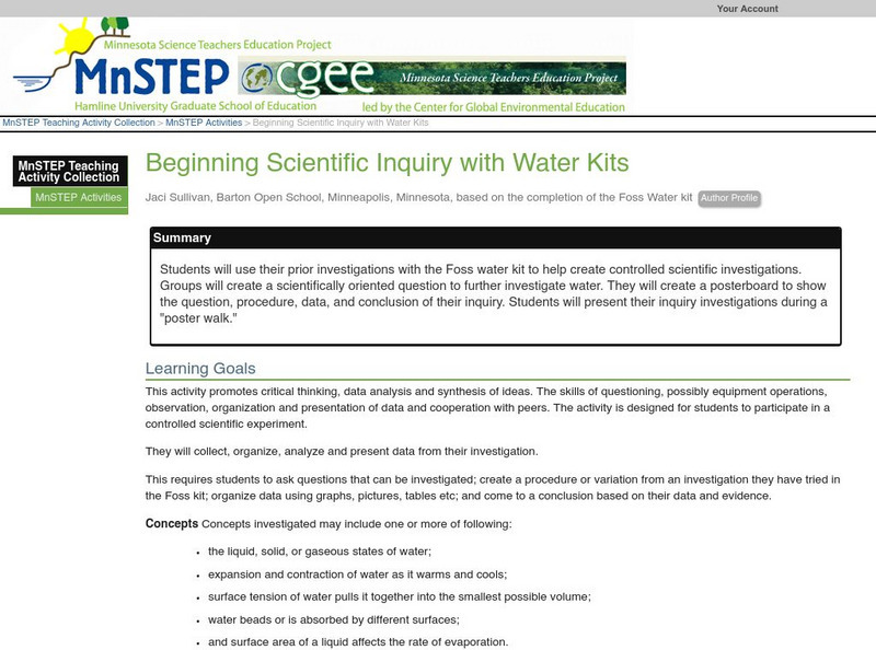 Serc: Beginning Scientific Inquiry With Water Kits Lesson Plan Serc: Beginning Scientific Inquiry With Water Kits Lesson Plan