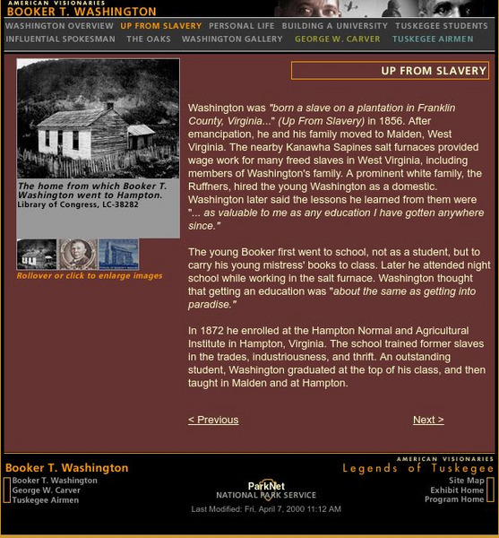 National Park Service: Up From Slavery : Booker T. Washington Handout National Park Service: Up From Slavery : Booker T. Washington Handout