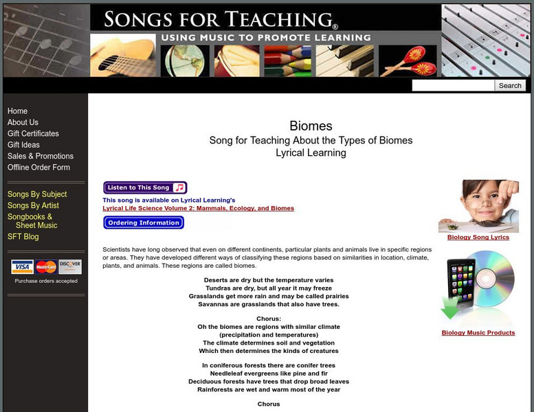 Songs for Teaching: Types of Biomes Activity Songs for Teaching: Types of Biomes Activity