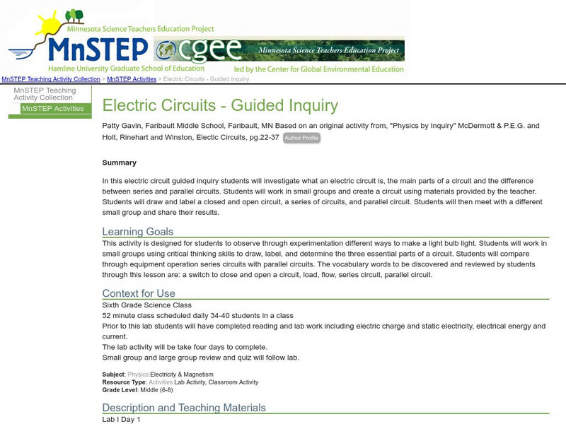 Serc: Electric Circuits Guided Inquiry Lesson Plan Serc: Electric Circuits Guided Inquiry Lesson Plan