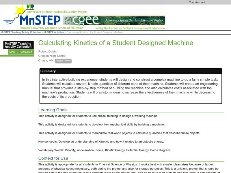 Serc: Calculating Kinetics of a Student Designed Machine Lesson Plan Serc: Calculating Kinetics of a Student Designed Machine Lesson Plan