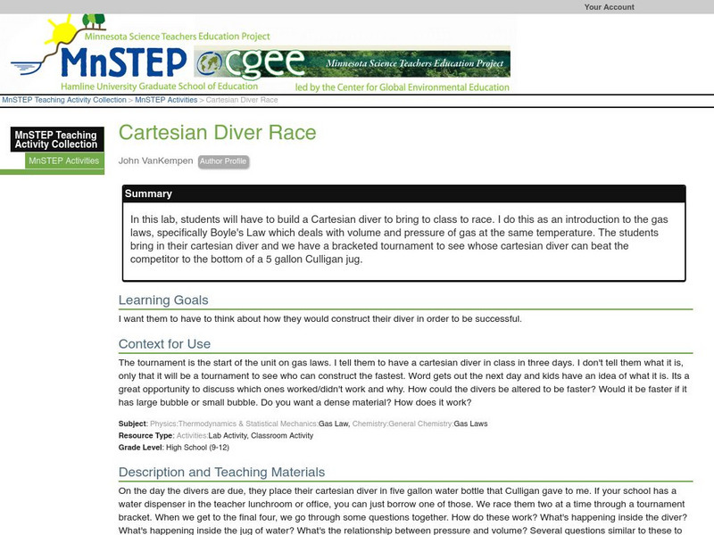 Serc: Cartesian Diver Race Lesson Plan Serc: Cartesian Diver Race Lesson Plan