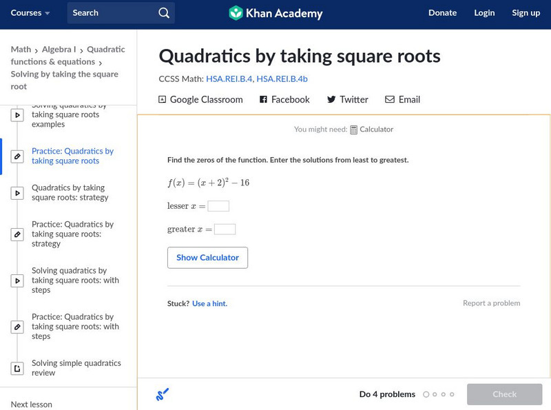 Khan Academy: Quadratics by Taking Square Roots Unit Plan Khan Academy: Quadratics by Taking Square Roots Unit Plan