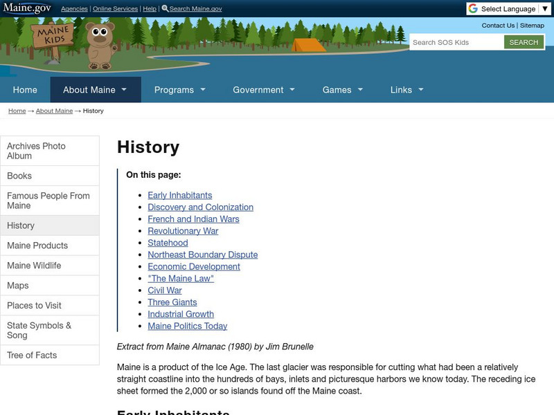 State of Maine: History of Maine Handout