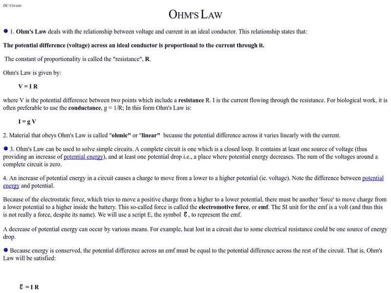University of Guelph: Physics Tutorials: Ohm's Law Handout University of Guelph: Physics Tutorials: Ohm's Law Handout