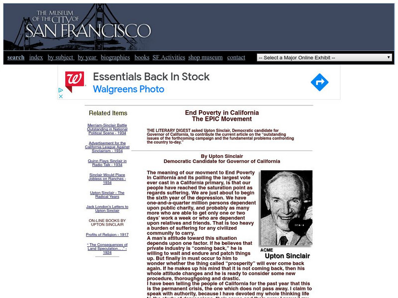 Upton Sinclair: End Poverty in California: The Epic Movement Website Upton Sinclair: End Poverty in California: The Epic Movement Website