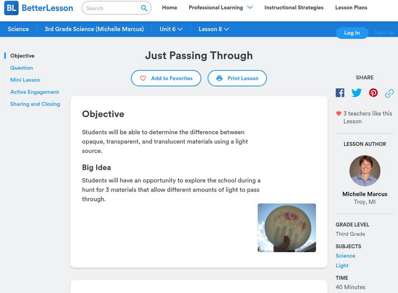 Better Lesson: Just Passing Through Lesson Plan Better Lesson: Just Passing Through Lesson Plan