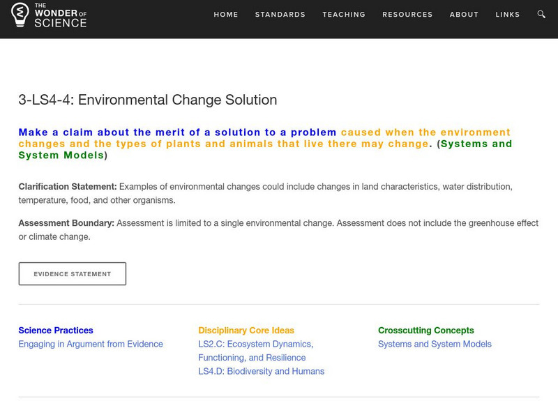 The Wonder of Science: 3 Ls4 4: Environmental Change Solution Lesson Plan The Wonder of Science: 3 Ls4 4: Environmental Change Solution Lesson Plan