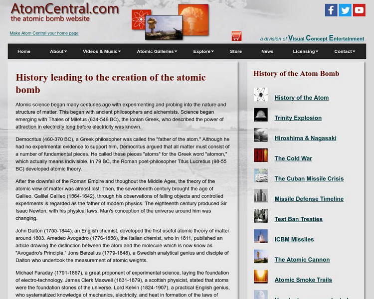 Atom Central: History Leading to the Creation of the Atomic Bomb Article Atom Central: History Leading to the Creation of the Atomic Bomb Article