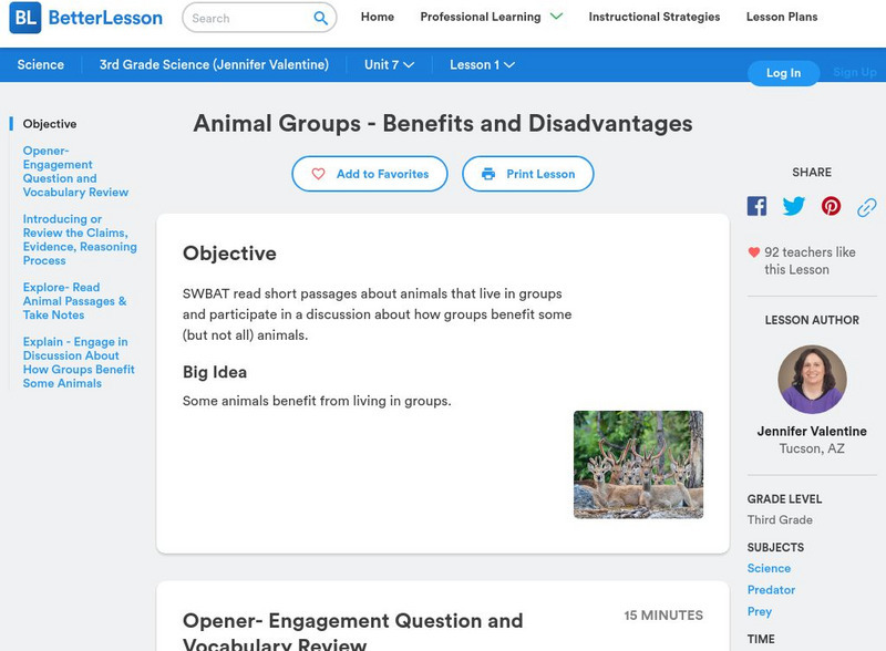 Better Lesson: Animal Groups Benefits and Disadvantages Lesson Plan Better Lesson: Animal Groups Benefits and Disadvantages Lesson Plan
