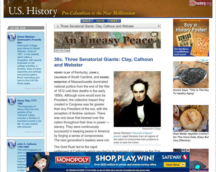 U.s. History: Three Senatorial Giants: Clay, Calhoun and Webster Website U.s. History: Three Senatorial Giants: Clay, Calhoun and Webster Website
