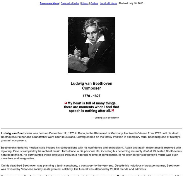 Ludwig Van Beethoven German Composer Handout