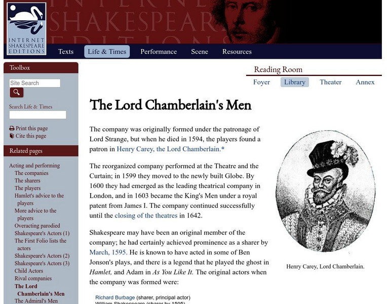 University of Victoria: Lord Chamberlain's Men Website University of Victoria: Lord Chamberlain's Men Website