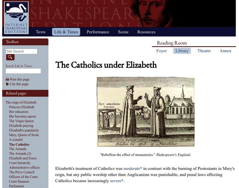 Internet Shakespeare Editions: The Catholics Under Elizabeth Website