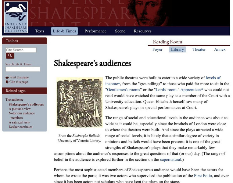 University of Victoria: Shakespeare's Audiences Website University of Victoria: Shakespeare's Audiences Website