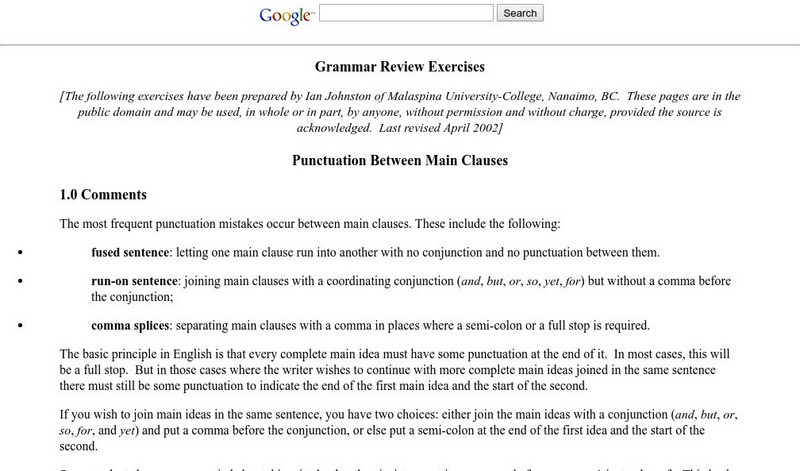 Malaspina: Punctuating Between Main Clauses Handout Malaspina: Punctuating Between Main Clauses Handout