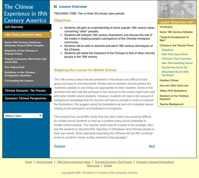 University of Illinois: The Chinese Experience: 19th Century American Ideas Lesson Plan University of Illinois: The Chinese Experience: 19th Century American Ideas Lesson Plan