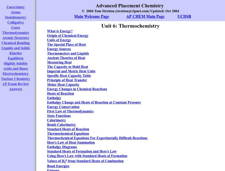 Tom Stretton's Advanced Placement Chemistry: Thermochemistry eBook Tom Stretton's Advanced Placement Chemistry: Thermochemistry eBook