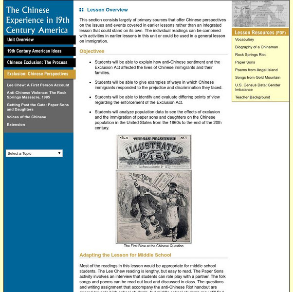 University of Illinois: Chinese Experience in 19th Century: Exclusion: Chinese Perspectives Lesson Plan University of Illinois: Chinese Experience in 19th Century: Exclusion: Chinese Perspectives Lesson Plan