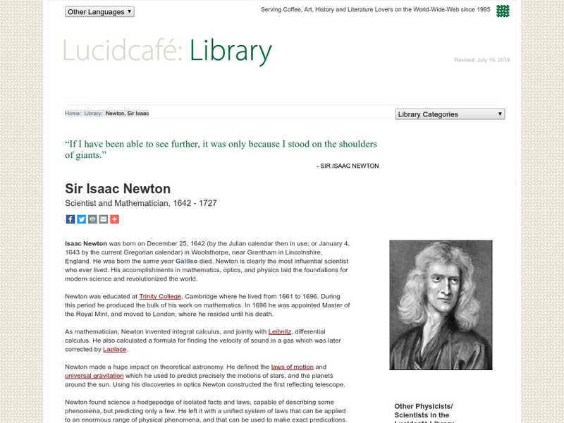 Lucid Cafe: Sir Isaac Newton Website Lucid Cafe: Sir Isaac Newton Website