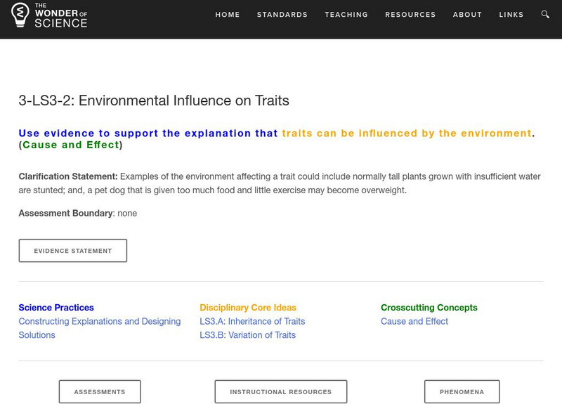 The Wonder of Science: 3 Ls3 2: Environmental Influence on Traits Lesson Plan The Wonder of Science: 3 Ls3 2: Environmental Influence on Traits Lesson Plan