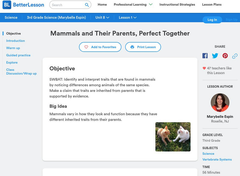 Better Lesson: Mammals and Their Parents, Perfect Together Lesson Plan Better Lesson: Mammals and Their Parents, Perfect Together Lesson Plan