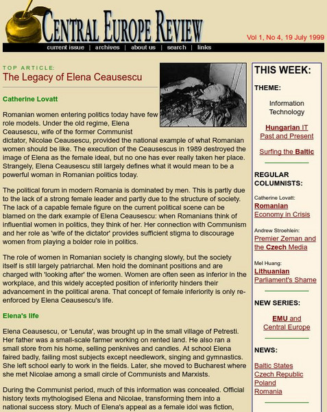Central Europe Review: Elena Ceausescu Article Central Europe Review: Elena Ceausescu Article