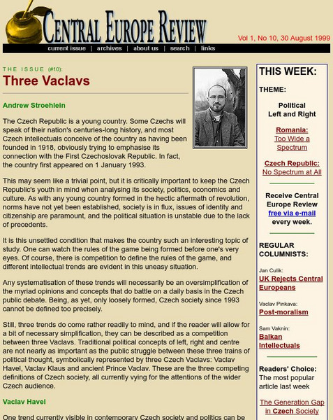 Central Europe Review: Three Vaclavs Article