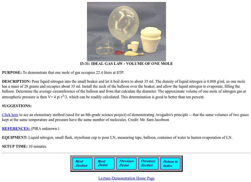 University of Maryland: Ideal Gas Law Volume of One Mole Activity University of Maryland: Ideal Gas Law Volume of One Mole Activity