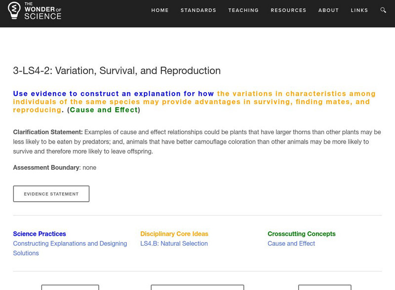 The Wonder of Science: 3 Ls4 2: Variation, Survival, and Reproduction Lesson Plan