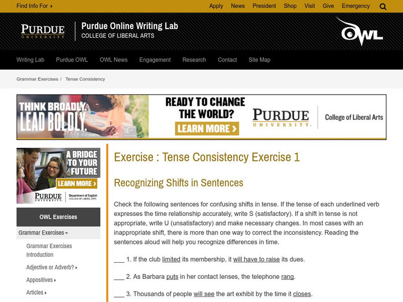 Purdue University Owl: Exercise : Tense Consistency Exercise 1 Handout Purdue University Owl: Exercise : Tense Consistency Exercise 1 Handout