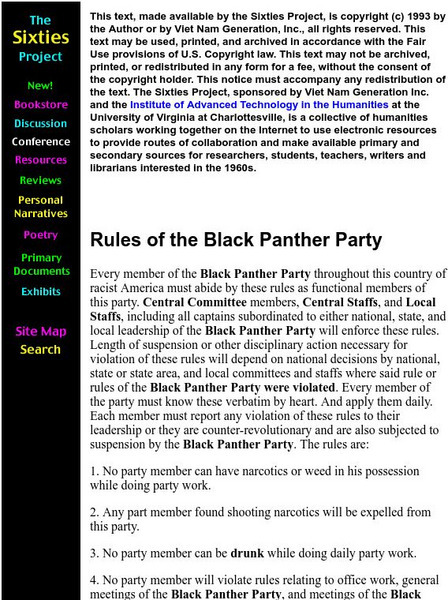 Sixties Project: Rules of the Black Panther Party (Text) Primary Sixties Project: Rules of the Black Panther Party (Text) Primary